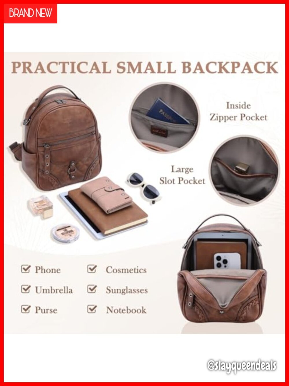 Women's Vegan Leather Mini Backpack Purse with Quilted Flap - Picture 4 of 5
